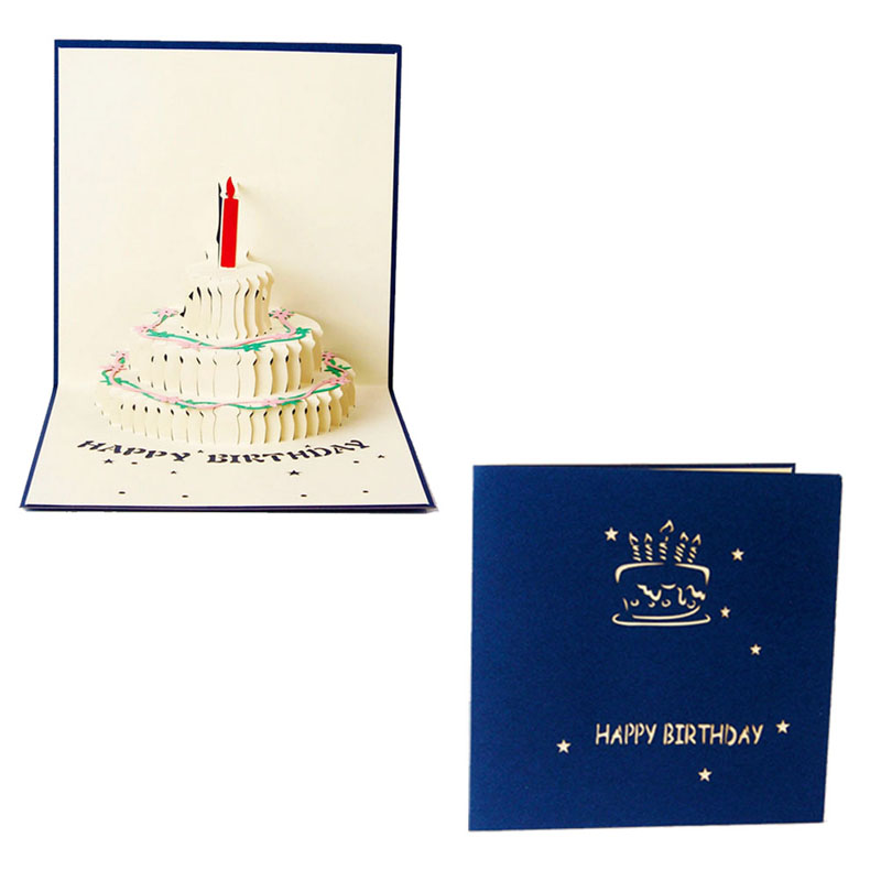 3-Ebene Geburtstag Kuchen 3D Pop hoch Gruß handgefertigt Kirigami Karten Geburtstag Karten gute: Blau