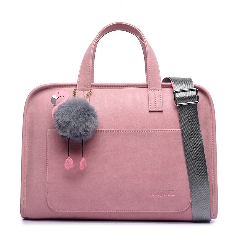 Matteret læder håndtaske kontortasker til kvinder 13.3 14 15.6 tommer laptop taske flamingo vandtæt lyserød grå dokumentmappe: 15.6 tommer lyserød
