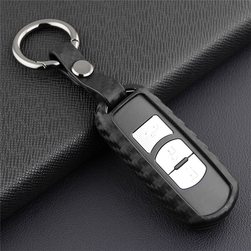 Carbon Fiber Key Fob Chain Protective Case Cover Accessories Fit For Mazda 3 6 CX3 CX5 CX9 MX5: With keychain