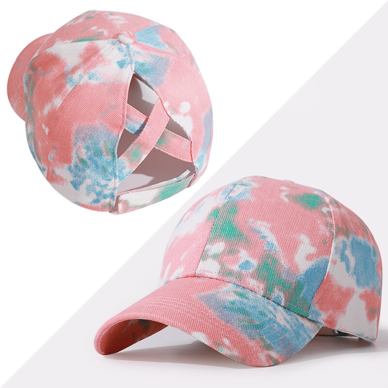 Tie-dye open kruis paardenstaart pet mannen en vrouwen zonnescherm cricketpet baseballpet cricketpet pet: Roze