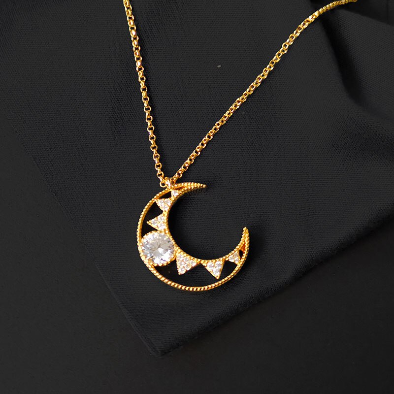 S925 Zilveren Ster En Maan Ketting Asymmetrische Maan Persoonlijkheid Oorbellen Mode Monaco Vrouwen Sieraden: Necklace1