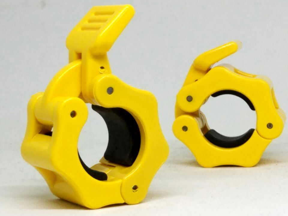 1 parin halkaisija 1.1 "  (28mm) painonnosto käsipaino kaulus olympia -tanko spinlock -leike kuntosali crossfit -kuntokiinnikkeet keltainen