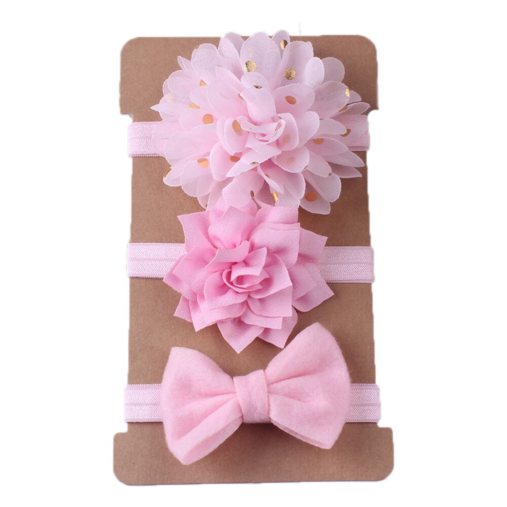 Faixa de cabelo tipo flor para menina, 3, pçs/set, acessórios infantis para cabelo, tiara turbante, chiffon: pink