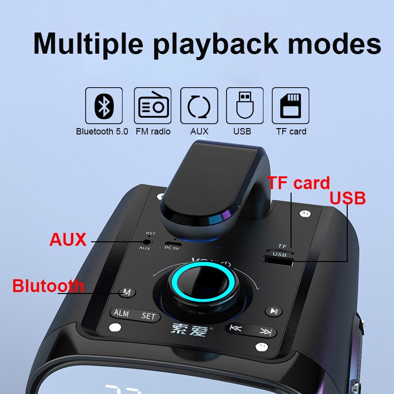 SOAIY Portable Bluetooth Speaker Super Bass Subwoofer Music Center For PC Computer FM Radio High Powerful Boombox HiFi Sound box