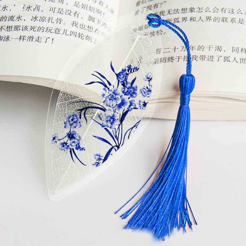 Waterproof Transparent PVC Plastic bookmarks Chinese style bookmark Tassel Bookmarks Collectibles leaf Vein bookmark