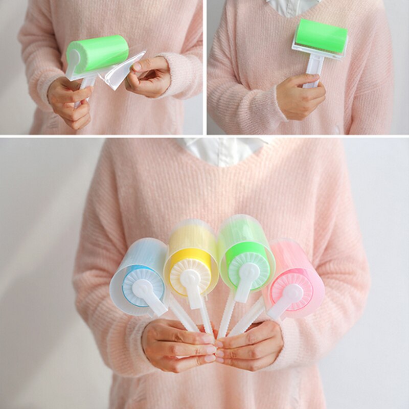 1pc Portable Washable Anti-Static Clothes Dust Removal Sticky Hair Tumble Lint Rollers for Wool Clothing Bedding with Cover