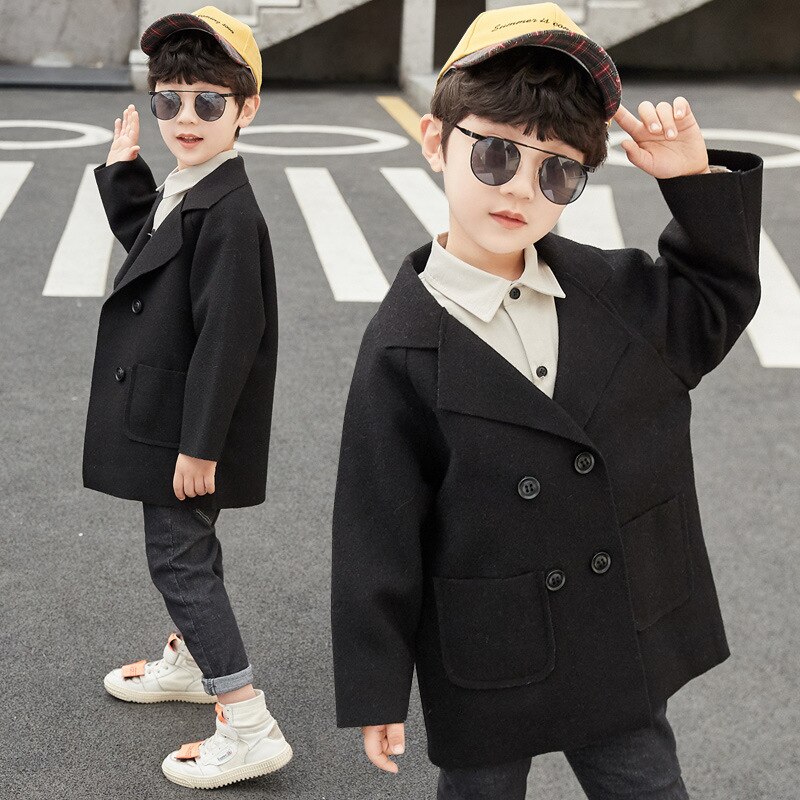 Casacos de inverno meninos sólido duplo breasted menino trench coat lapela outono crianças outerwear casacos de lã casaco para meninos 5 6 8 10 12 anos