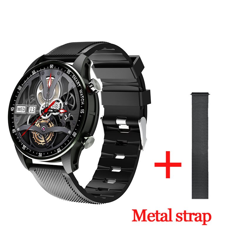 Ugumo smart watch  ip68 vattentät smartwatch bt samtalssvar temperatur pulsmätare blodtrycksurband: Tpu med metallstrp