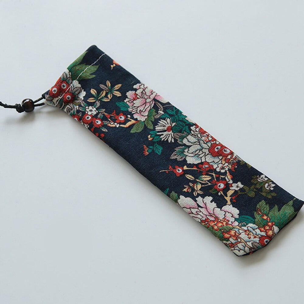 Japan Stijl Bestek Zak Herbruikbare Reizen Koord Pouch Voor Keuken Servies Vork Lepel Bamboe Eetstokjes Reinigingsborstel: 4