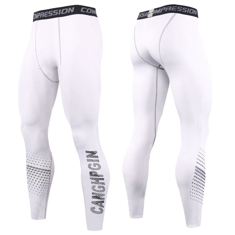 Compression Pants Men's Gym Tights Running Training Trousers Quick Dry Workout Sport Leggings: white / S