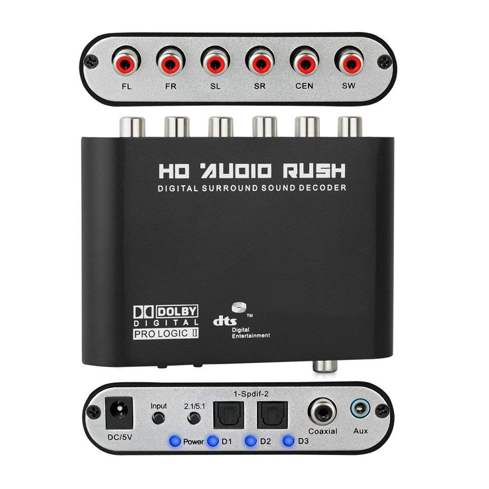 For TV Digital 5.1 Audio Decoder Dolby Dts/Ac-3 Optical To 5.1-Channel RCA Analog Converter Sound Audio Adapter Amplifier