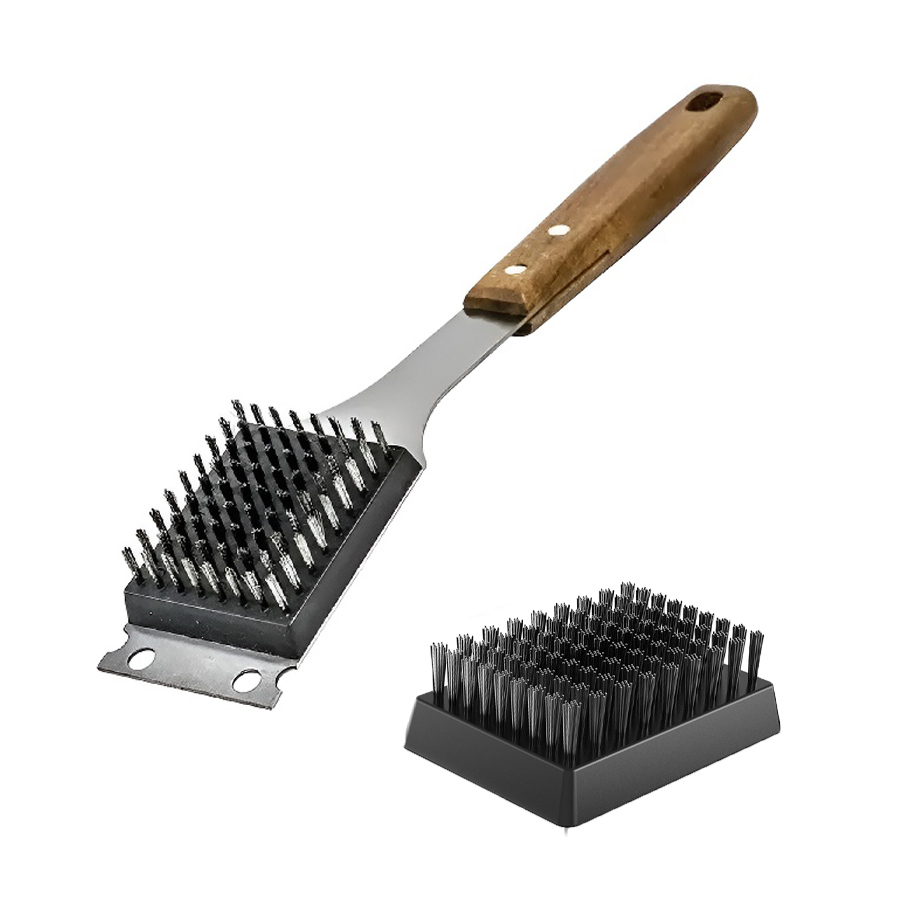 BBQ Grill Brush 304 Stainless Steel – Grill Brush for Outdoor Grill with Extended,Large Wooden Handle Cleaning Brush: Red