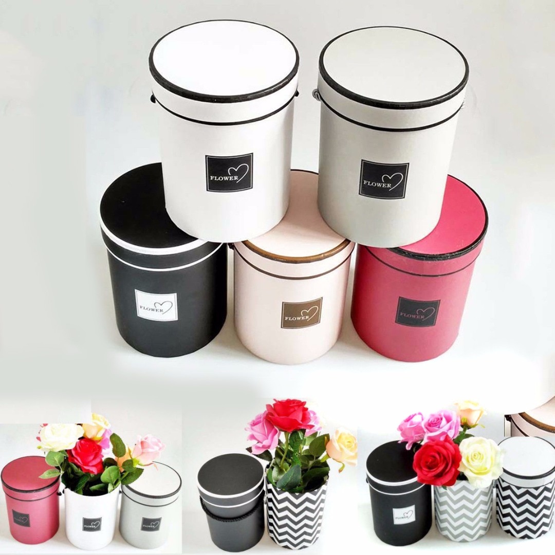 1Pc Handheld Round Flower Bouquet Boxes Living Vases Florist Box Flower Plant Boxes D14*H18CM