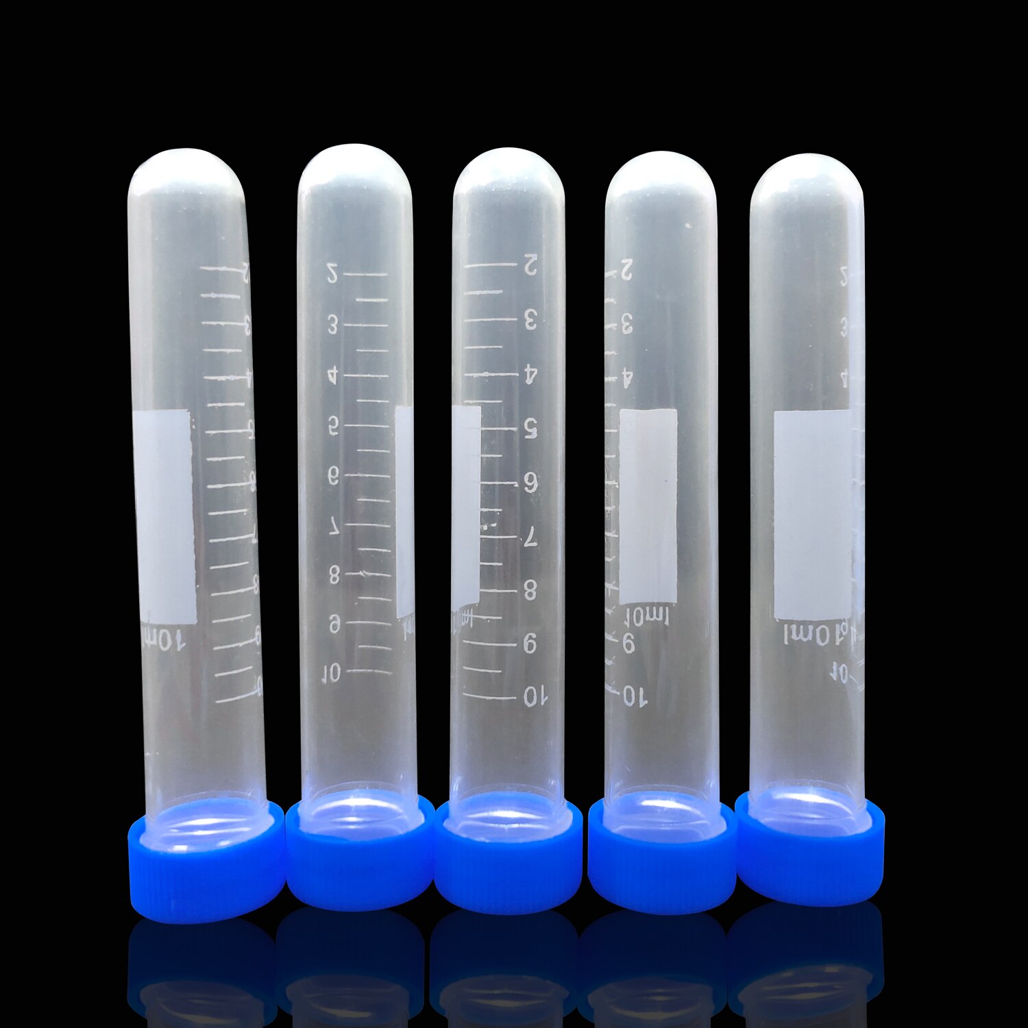 10ml Plastic Centrifuge Tubes, Round Bottom, Graduated Marks, blue Screw Cap, Pack of 100pcs