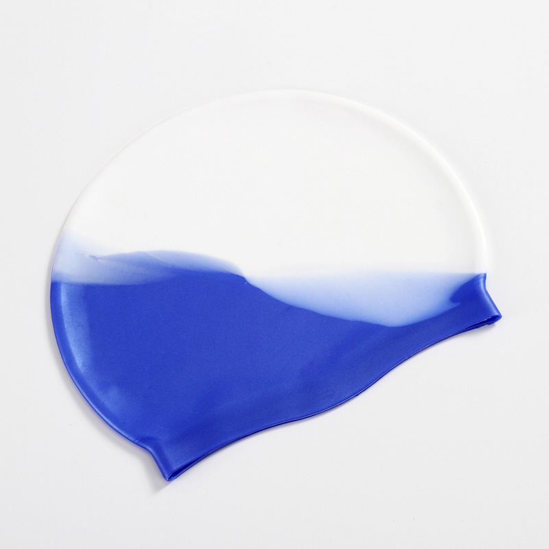 Silicone Adult Waterproof Swimming Cap Gradient Color Dry Hair Swim Cap for Men Women Protect Ears Swim Hat Swimming Accessories: Navy Blue