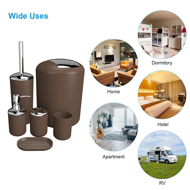 Luxe Badkamer Accessoires Set 6 Pcs Plastic Set Tandenborstelhouder Cup Zeepdispenser Zeepbakje Toiletborstel Prullenbak set