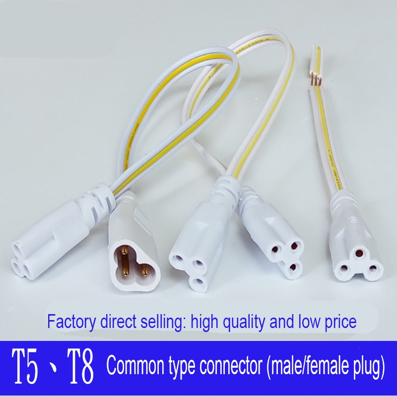 10pcs/lot LED Tube Lamp Fixture Connected Cable T4 T5 T8 LED light's Connector 3 pin Double-end Cable Wire Male+Female Cables