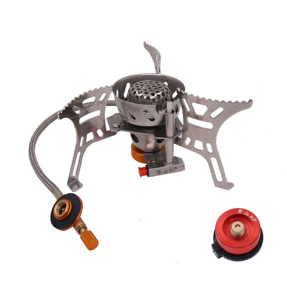 TOMSHOO Camping Equipment Gas Stove Kit Foldable Backpacking Camping Gas Burner Windproof wood stove Gas Adapter Cookware: style 2