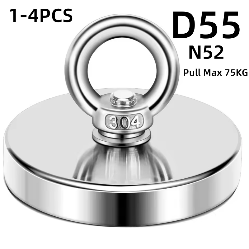 D55/2,16 Zoll Neodym-Angelmagnet Bergung Sucher Magnethaken N52 Hochleistungsmagnete mit Senkloch-Ringschraube