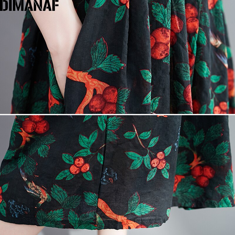Dimanaf vestido plus size roupas femininas verão vestido de verão vintage impressão floral elegante senhora vestido solto plissado casual algodão 5xl