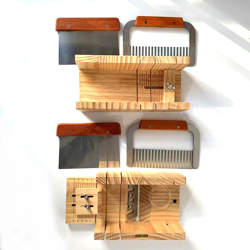 3in1 Manual Soap Kits Adjustable Cutting Loaf Soap Cutters Pine Rectangle Slicer with Stainless Steel Blade Soap Making Supplies