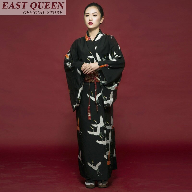 Japansk kimono traditionel japansk kimono sort yukata følelse tøj obi japansk geisha kostume haori  ff607 a