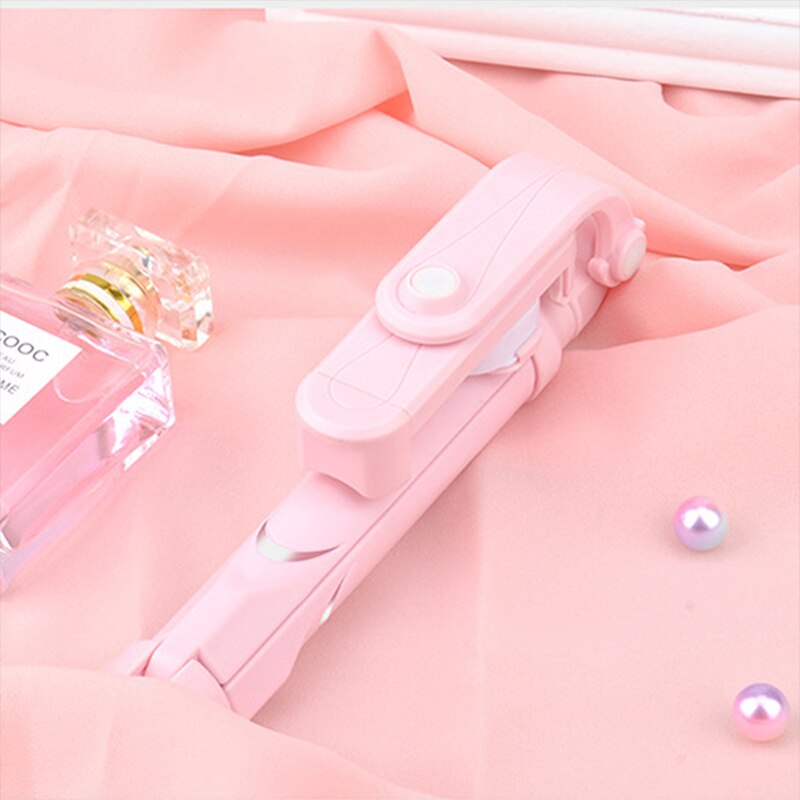 Wireless Remote Bluetooth-compatible Selfie Stick with Mini Tripod and Mirror for IPhone Samsung Huawei Android Selfy Stick: Pink
