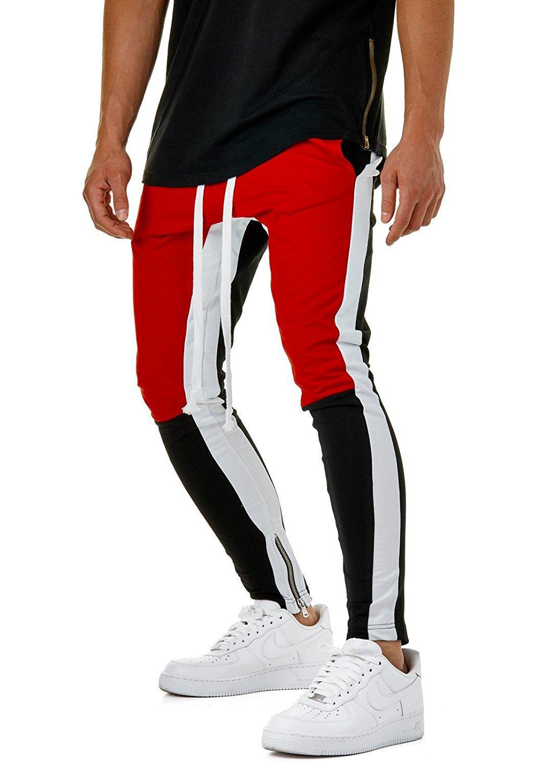 Streetwear sportstøj herre kausal lynlås hip hop patchwork snøre sweatpants bukser plus str.: 2 / Xxl
