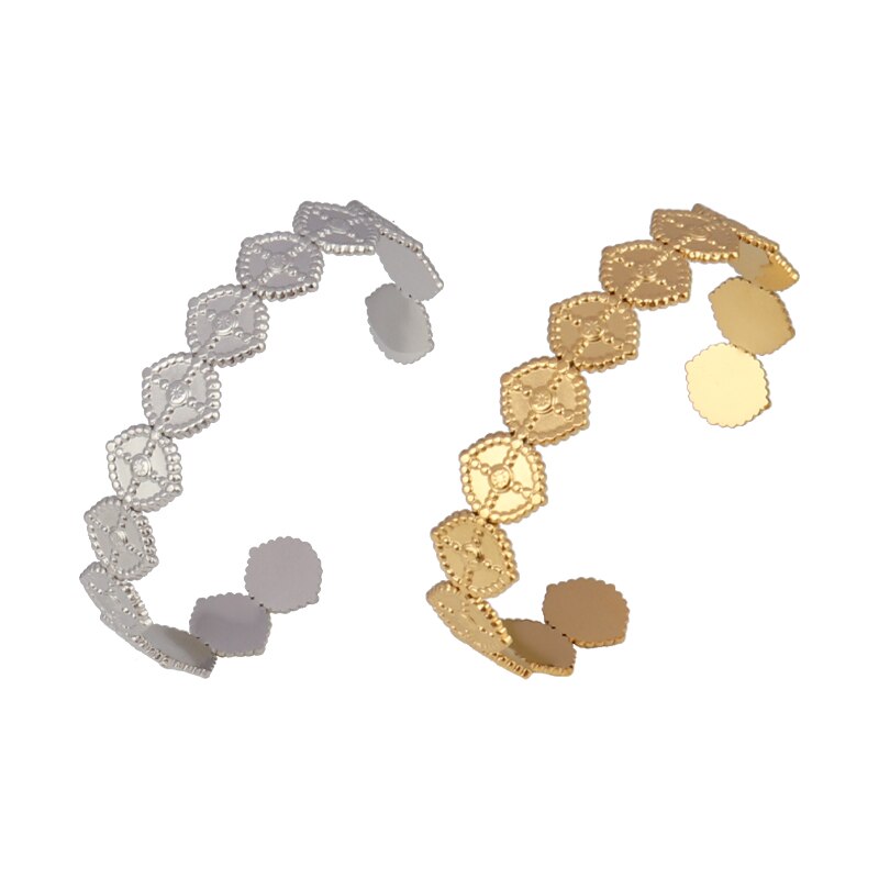 Vintage Bracelet Opening Bracelets For Women Stainless Steel Bracelet Bangle Geometry Bracelet Leaf Cuff Bracelet Charms Jewelry: 2140-2141 / Silver