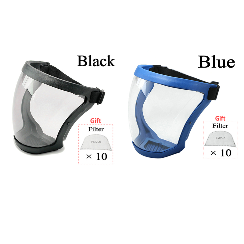 Work Protection Mask Full Face Shield Protection Face Cover Reusable Kitchen Splash Protection Mask Anti-fog Windproof Mask: black