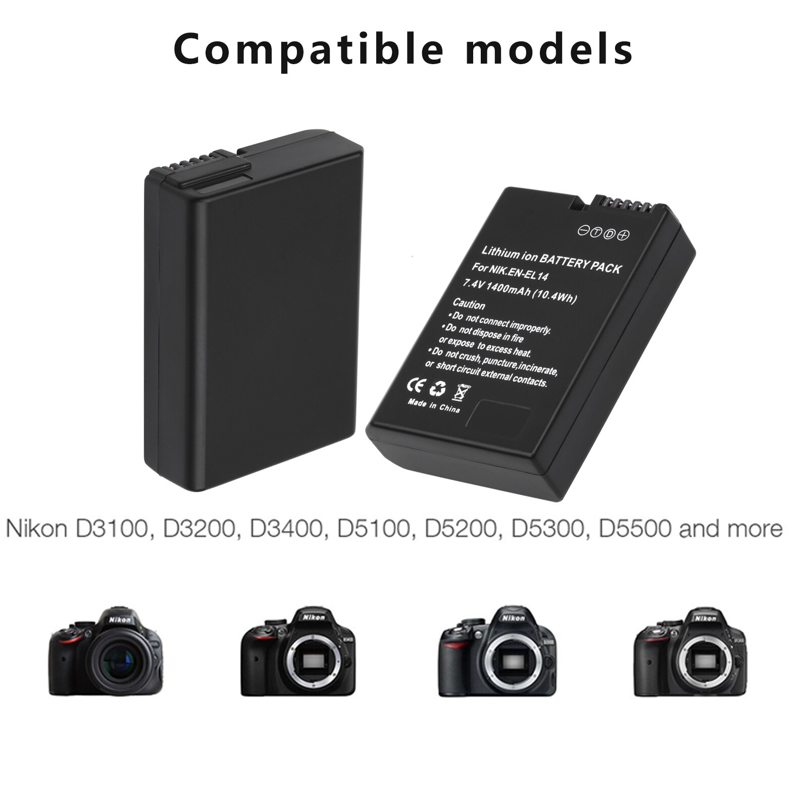 EN-EL14 EN-EL14A EL14 Replacement Camera Battery for Nikon D3100 D3200 D3300 D3400 D5600 D5100 D5200 P7000 P7800