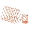 Desktop Organizer Set 1pcs 9 Slot Triangle Magazine Holder Book File Storage Rack + 1pcs Pencil Cup for Home School Office Decor: Rose Gold