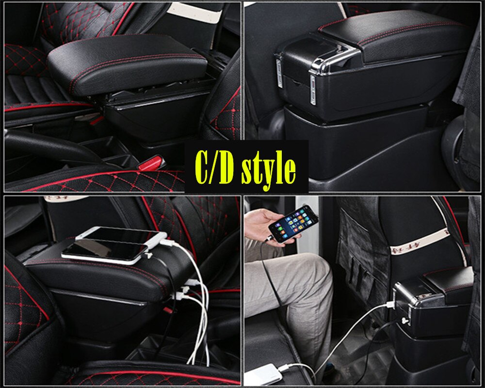 For Peugeot Armrest For Peugeot 208 Car Armrest box Retrofit parts Interior Storage box accessories USB LED