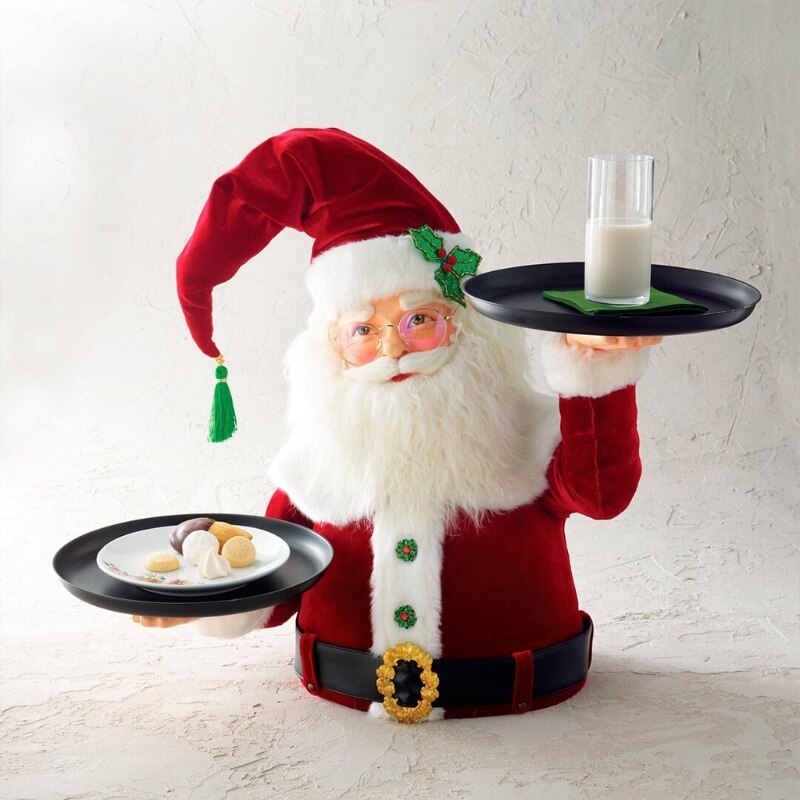 Snowy Day Santa Holding Tray Christmas Decoration Handpainted Resin Santa Treats Holder with Plates Xmas Snowman Tray