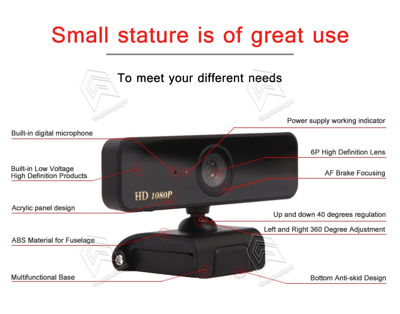 Auto focus Webcam 1080P, HDWeb Camera 1920 x 1080p with Built-in HD Microphone USB Plug