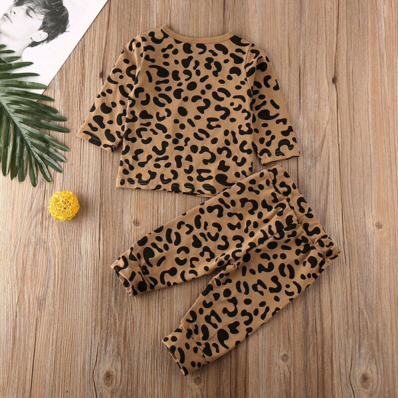 0-18m baby baby pige dreng tøj sæt leopard print langærmet knap toppe leggings bukser outfit efterår
