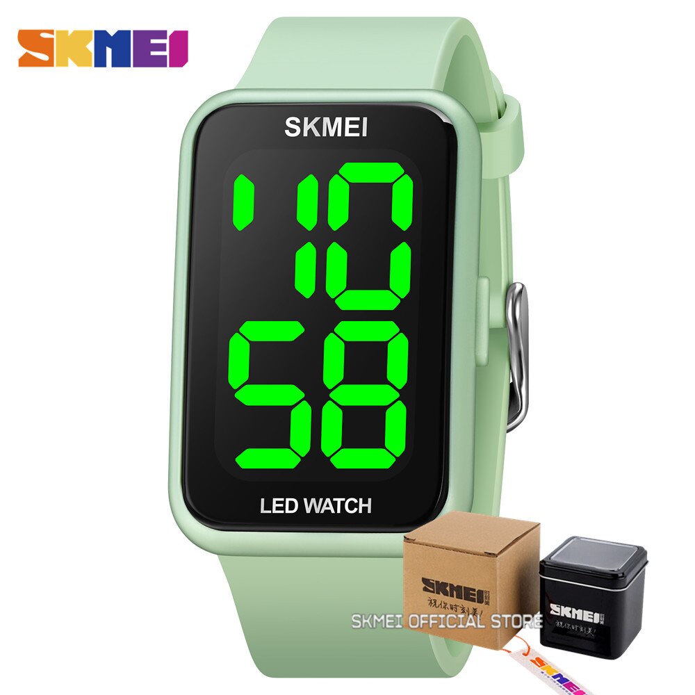 Skmei LED-digitaluhr mit datumsanzeige für damen, oben-marken, wasserdicht bis 5 Bar, damenuhr, relogio feminino: Grün mit Kasten