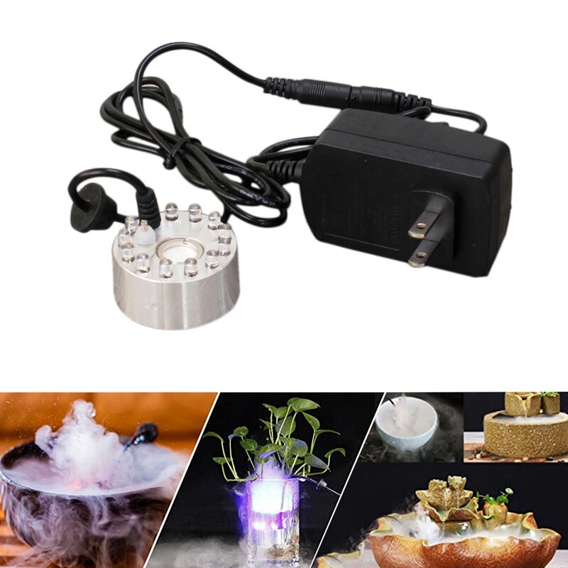 Mist Maker 12 LED Mister Fogger Water Fountain Pond Fog Machine Atomizer Air Humidifier Indoor Fountain US Plug