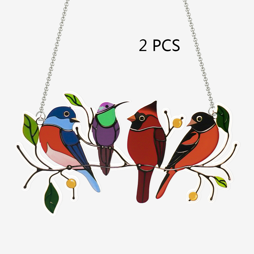 Stained Bird Glass Window Hangings Acrylic Wall Hanging Birds Decor Room Accessories Wind Scandinavian Decor Mothers Day: 4 Birds x2