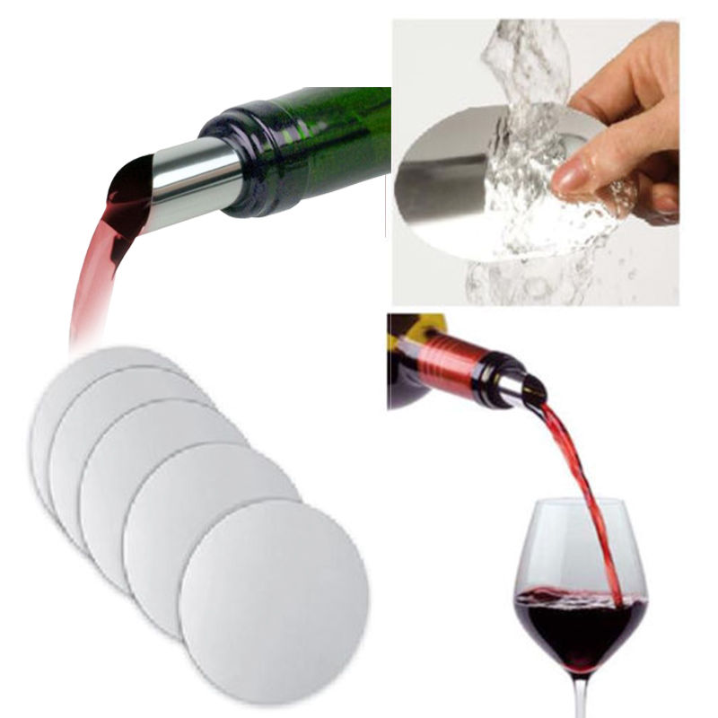 10 unids/set de vertedor de vino plegable de aluminio en papel aluminio plateado vertedor de vino dejar de verter el disco de vertido de boquilla bar para fiestas de boda herramientas