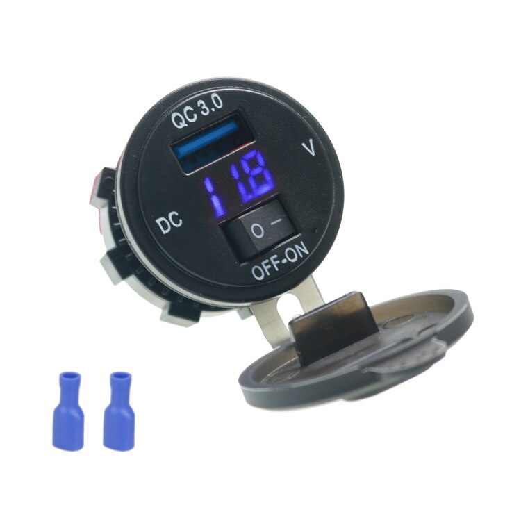 Quick Charge 3.0 Usb Car Charger Socket Digitale Display Voltmeter Usb Charger Socket Met Aan-uit Schakelaar Voor Auto motorfiets Atv: Blauw