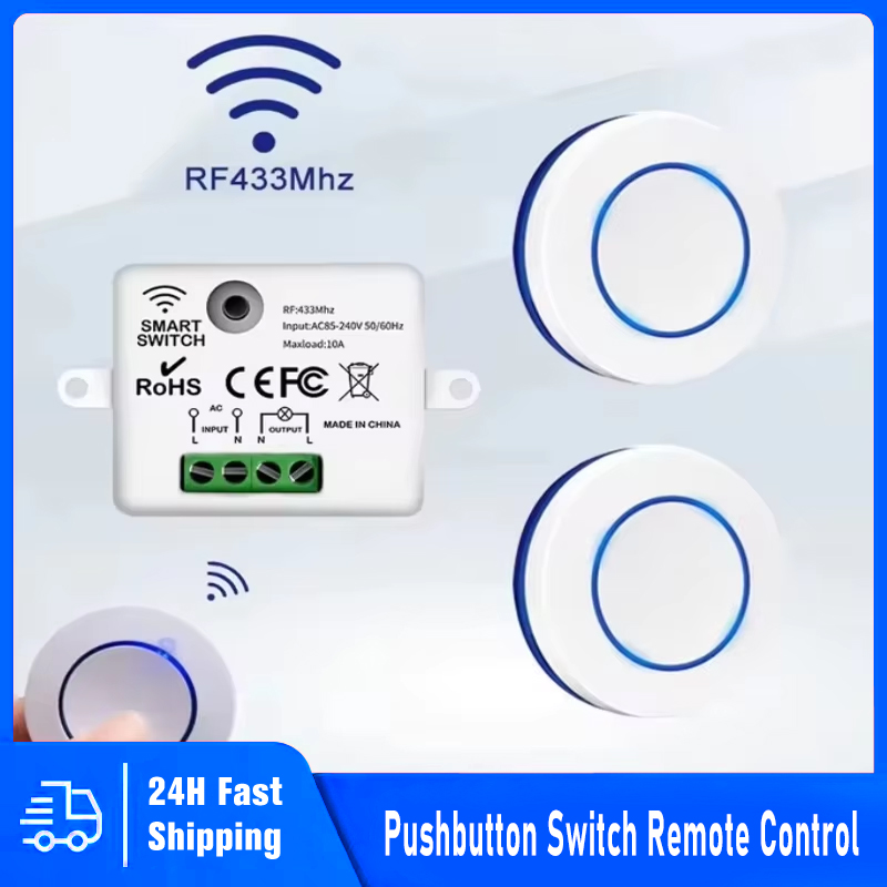 RF433Mhz Drahtlose Fernbedienung Licht Schalter 10A Relais Controller Mini Runde Taste Wand Panel Schalter Für LED Lampe AC100-240V
