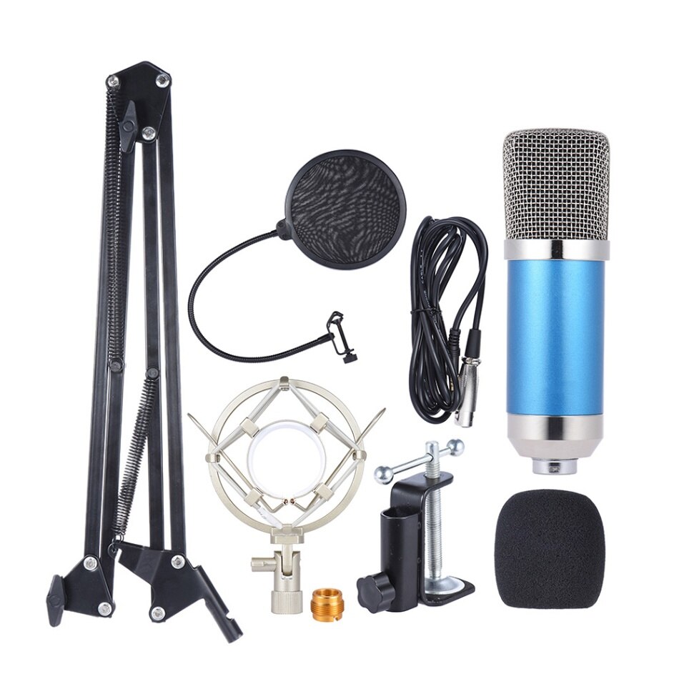 Professionele Broadcasting Studio Recording Condensator Microfoon Mic Kit Met Shock Mount Verstelbare Suspension Scissor Arm Stand: Blauw