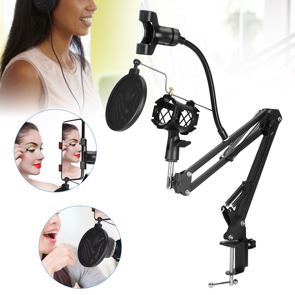 Professionele Verstelbare Microfoon Stand Folding Opname Ondersteuning Clip Accessoire Telefoon Houder Slang