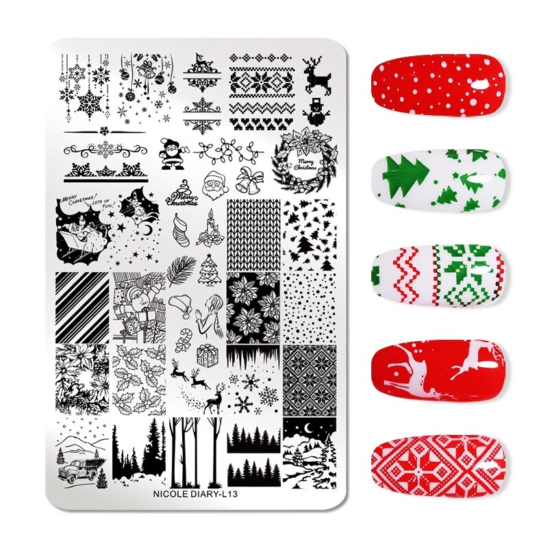 Nicole Diarty Kerst Halloween Stempelen Plaat Bloem Stempel Template Nail Art Image Plate
