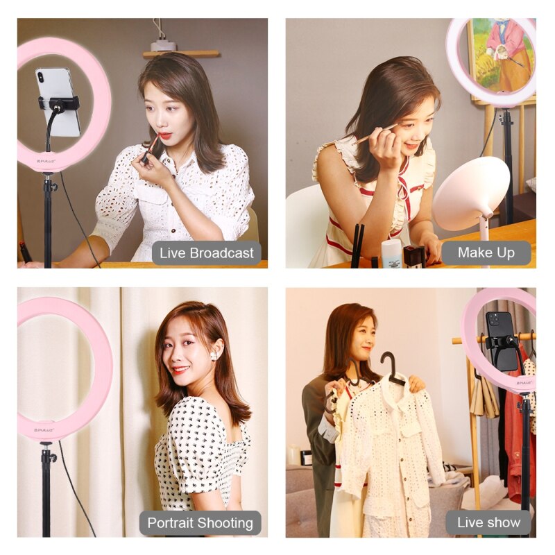 PULUZ Dimmable Color Fill Light Ring Light LED Ring Light RGBW Dimmable Lighting Kit For Makeup Camera Selfie Video Live