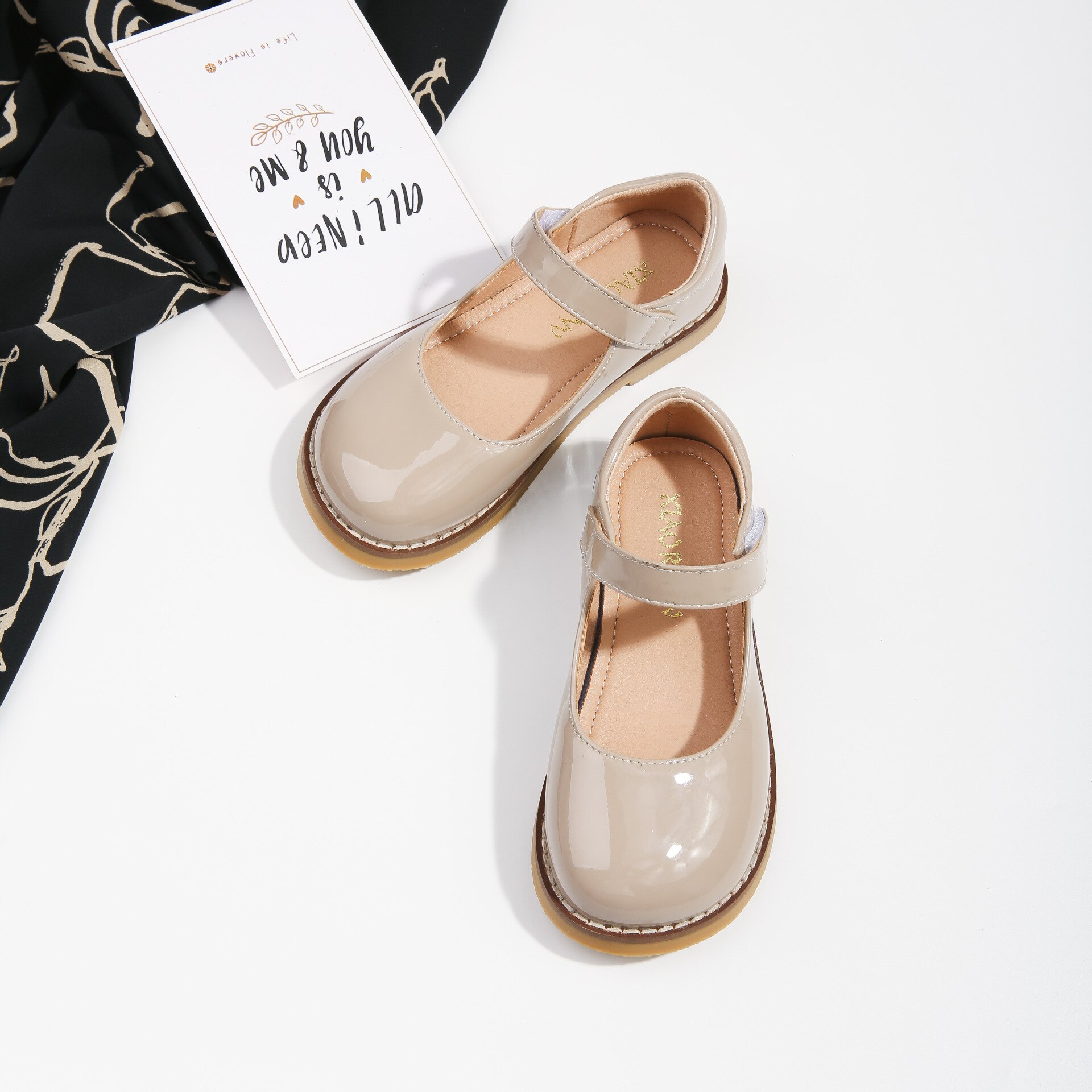 Girls Shoes Kids Fall Kid's Round Head Shoes Infant Shiny Children Princess Girl Students Soft Bottom Shoes Leather