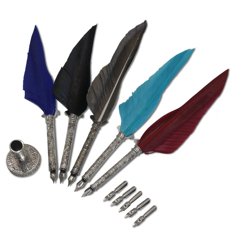 Baspenna med 5 spetsar engelsk kalligrafi fjäderpenna skrivbläckset med 5 spetsar bröllopspenna med fjäderpenna reservoarpenna