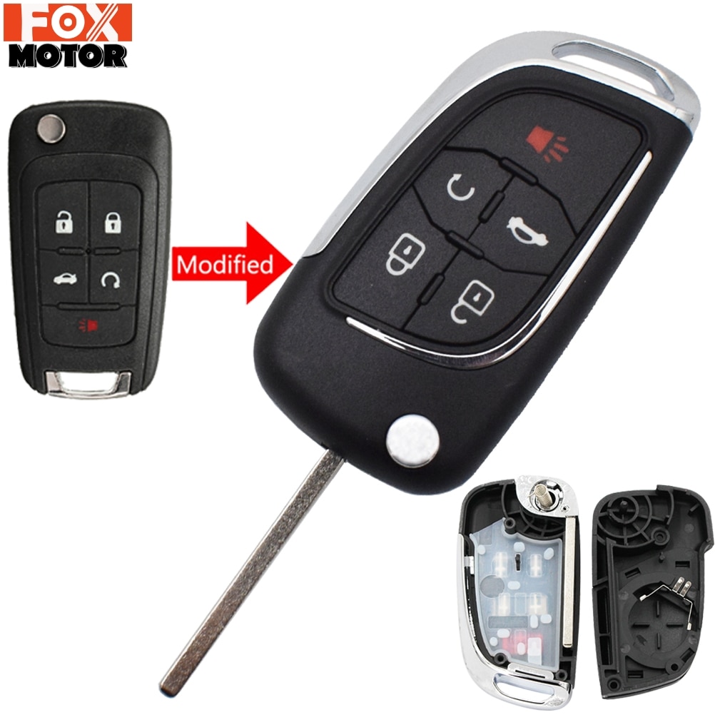 Carcasa para llave de coche Control remoto modificado plegable, abatible de 5 botones para Equinox Chevrolet Cruze Malibu Impala Sonic Camaro Caprice