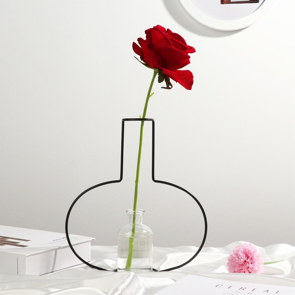 8 Types Nordic Style Iron Line Flower Vase Simple Metal Plant Holder DIY Iron Vase Ornaments Table Iron Vase Rack Home Decor